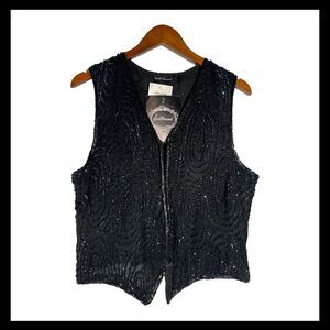 Vintage Black Sequin Vest Spell Bound Cropped Retro 80s 90s NOS NWT Size M